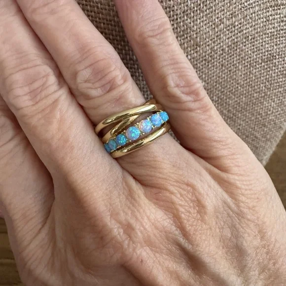 💜 Melinda Maria Oh She Fancy Stacked Blue Opal Ring - Size 6 - Picture 1 of 3